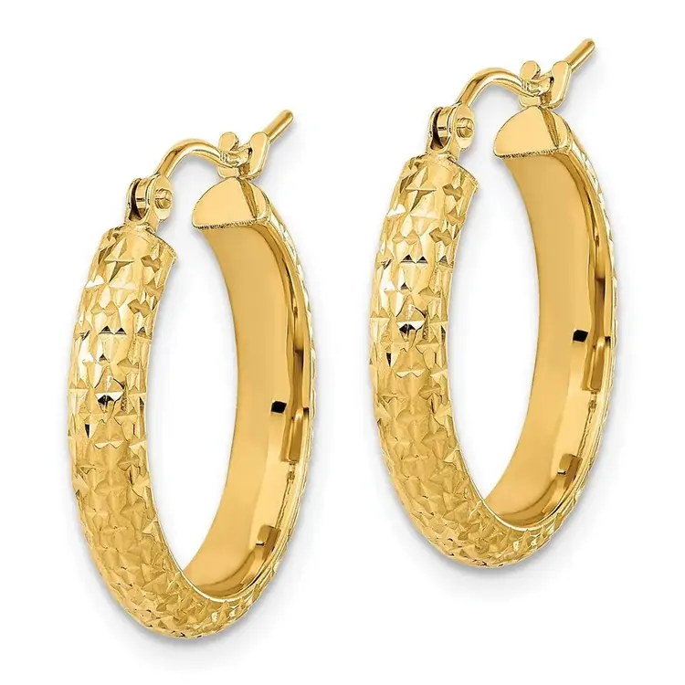 31647 14K YELLOW GOLD 1" DIAMOND CUT 3.9MM TUBED HOOPS