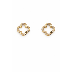 31653 14K YELLOW GOLD CUBIC ZIRCONIA CHANNEL SET HIGH POLISH OPEN CLOVER PUSH BACK STUDS