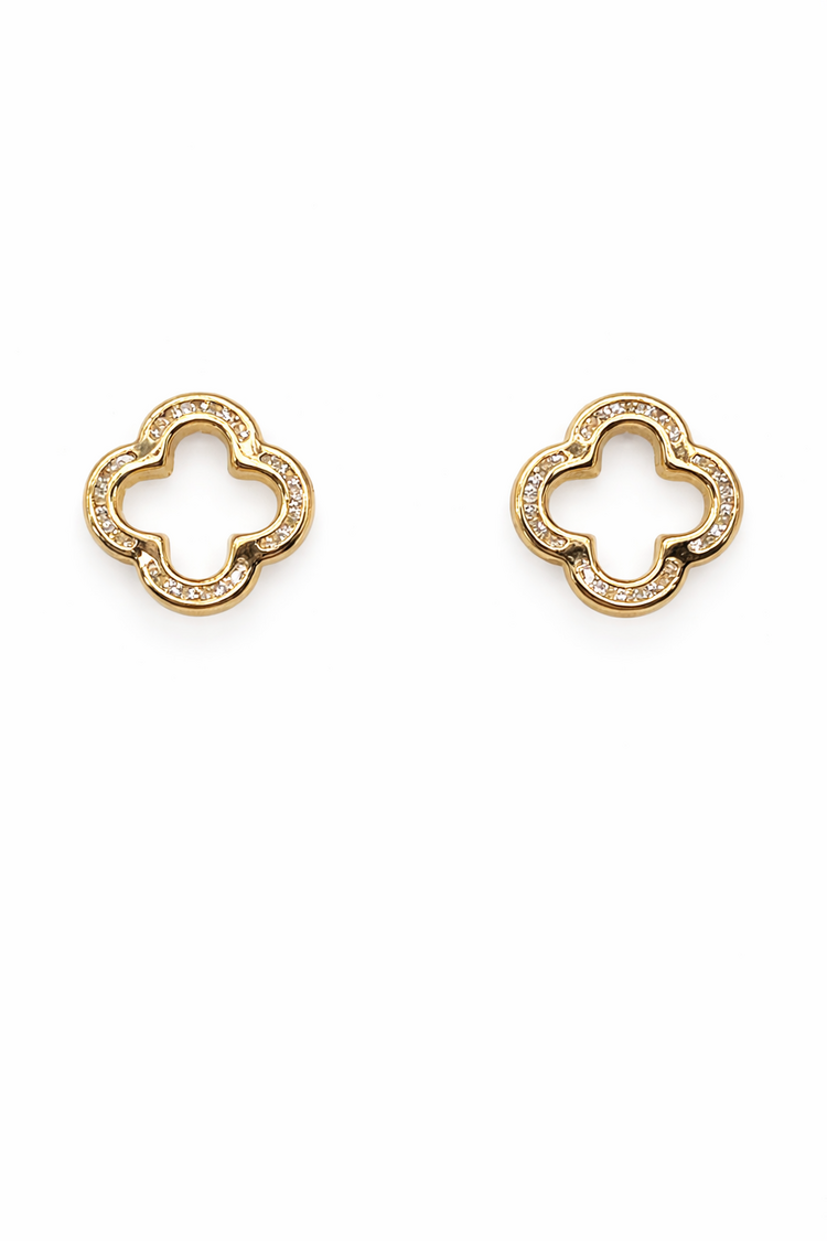 31653 14K YELLOW GOLD CUBIC ZIRCONIA CHANNEL SET HIGH POLISH OPEN CLOVER PUSH BACK STUDS