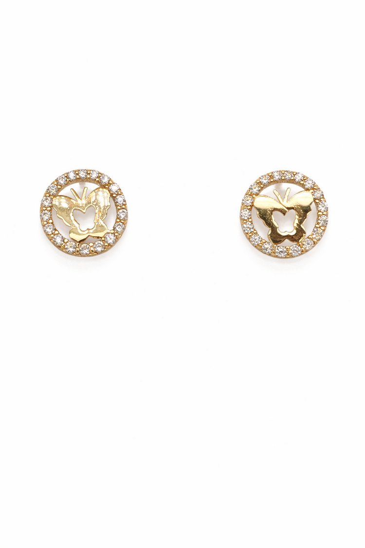 31652 14K YELLOW GOLD CUBIC ZIRCONIA CIRCLE WITH HIGH POLISH BUTTERFLY CENTER PUSH BACK STUDS