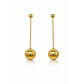 31650 14K YELLOW GOLD HANGING CHAIN DROP 10MM BALL STUDS