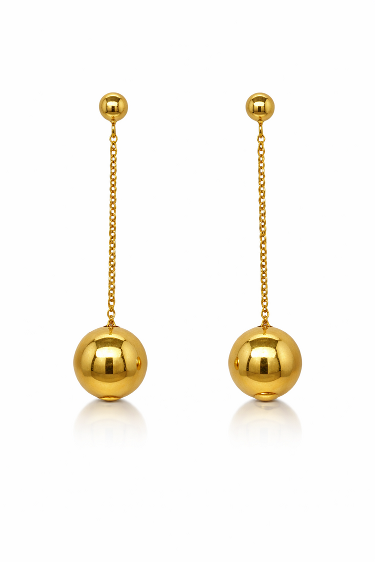 31650 14K YELLOW GOLD HANGING CHAIN DROP 10MM BALL STUDS