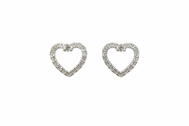 31657 14K WHITE GOLD .18CTW DIAMOND OPEN HEART SCREWBACKS STUDS