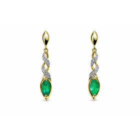31660 10K YELLOW GOLD .06CTW DIAMOND AND EMERALD SWIRL PETITE DROP EARRINGS