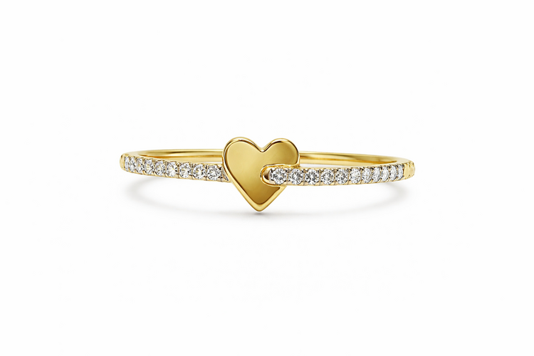 40501 10K YELLOW GOLD .13CTW DIAMOND HIGH POLISH PETITE HEART  LADIES RING