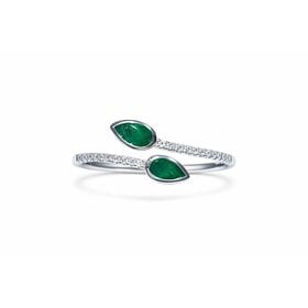 40503 10K WHITE GOLD .13CTW DIAMOND PEAR SHAPE EMERALD CROSSOVER LADIES RING