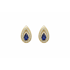 31661 10K YELLOW GOLD .12CTW DIAMOND PEAR SHAPE SAPPHIRE CUT OUT HALO SCREWBACKS STUDS