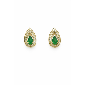 31663 10K YELLOW GOLD .12CTW DIAMOND PEAR SHAPE EMERALD HALO SCREWBACKS STUDS