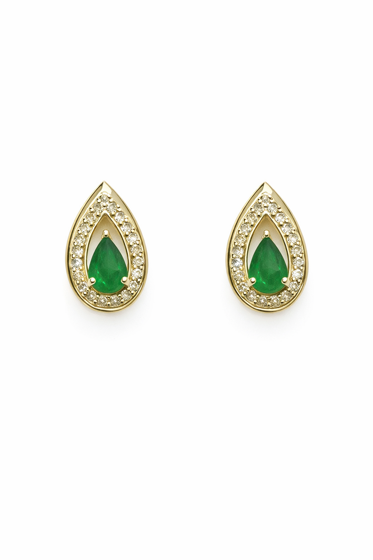 31663 10K YELLOW GOLD .12CTW DIAMOND PEAR SHAPE EMERALD HALO SCREWBACKS STUDS