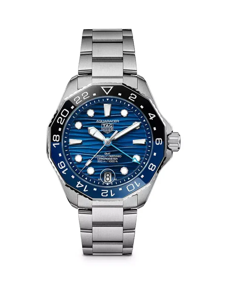 10056 TAG HEUER AQUARACER STAINLESS STEEL 42MM BLACK AND BLUE BEZEL SWISS AUTOMATIC MOVEMENT MEN'S WATCH