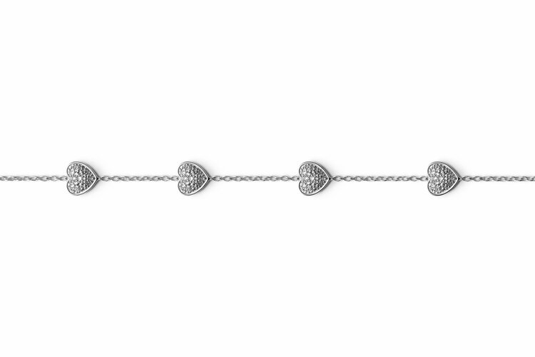 20500 14K WHITE GOLD .15CTW DIAMOND HEARTS CABLE LINK BRACELET