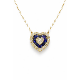 70651 14K YELLOW GOLD .25CTW DIAMOND HALO SAPPHIRE HEART NECKLACE