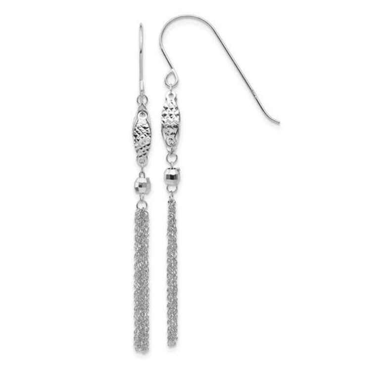 31669 14K WHITE GOLD  BEAD AND CHAIN DANGLE  EARRINGS