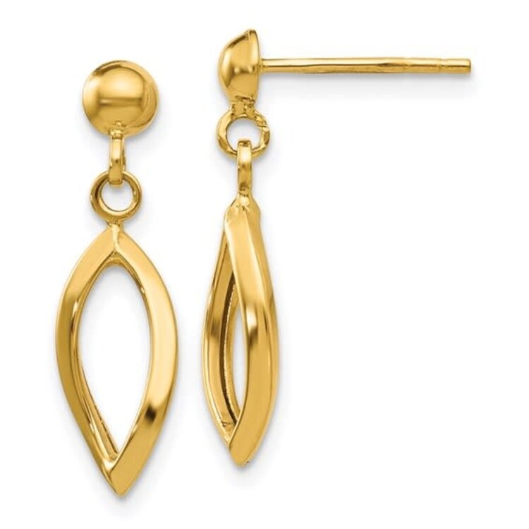 31667 14K YELLOW GOLD  OVAL TWISTED DANGLE  POST  EARRINGS