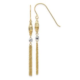 31670 14K YELLOW GOLD BEAD AND CHAIN DANGLE EARRINGS