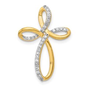 70652 14K YELLOW GOLD .16CTW DIAMOND HIGH POLISH CROSS SLIDE PENDANT NECKLACE