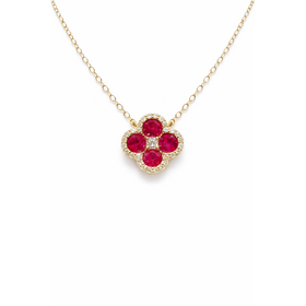70647 14K YELLOW GOLD  .15CTW DIAMOND CLOVER RUBY NECKLACE
