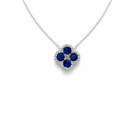 70648 14K WHITE GOLD .15CTW DIAMOND CLOVER SAPPHIRE NECKLACE