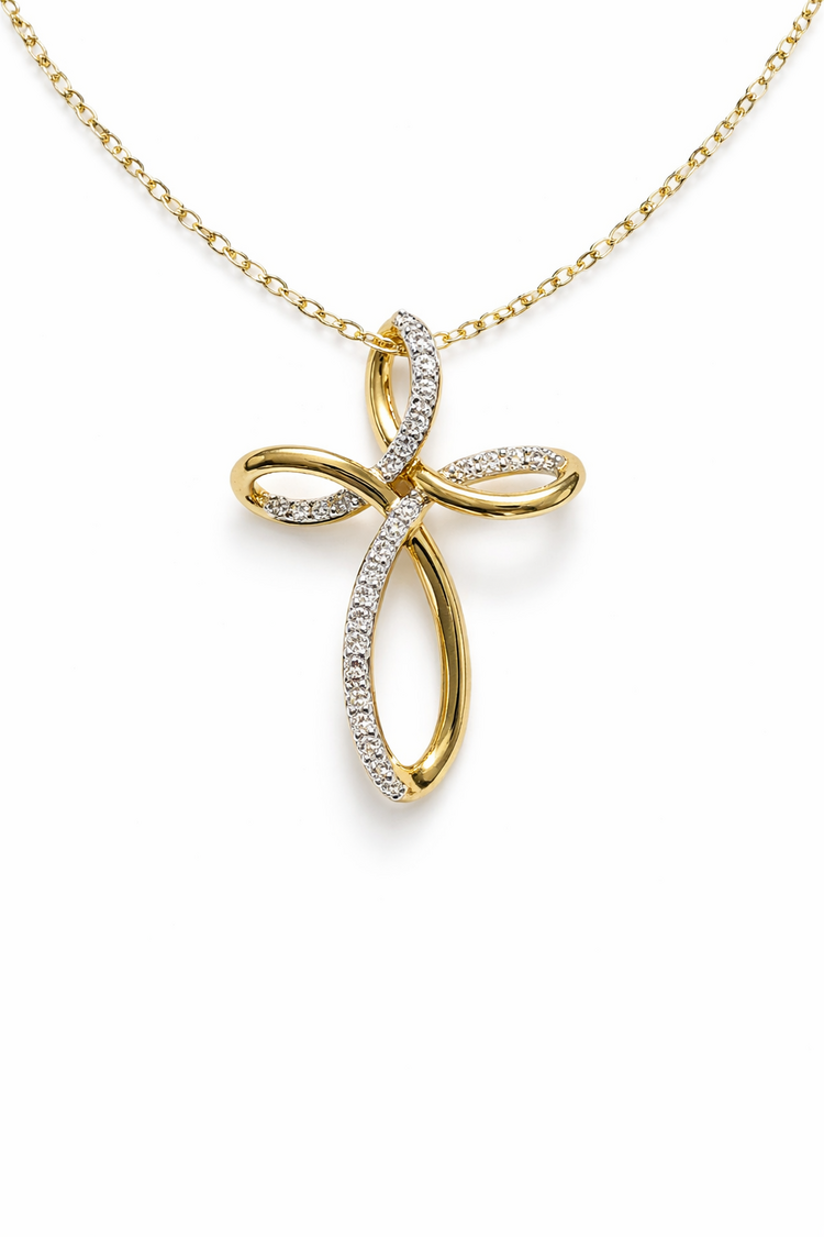 70652 14K YELLOW GOLD .16CTW DIAMOND HIGH POLISH CROSS SLIDE PENDANT NECKLACE