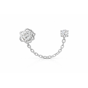 31636 14K WHITE GOLD CUBIC ZIRCONIA  DOUBLE STUD ROSE CHAINED EARRINGS