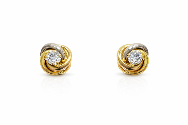 31639 14K TRI COLOR CUBIC ZIRCONIA LOVE KNOT 7MM PUSH BACK STUDS