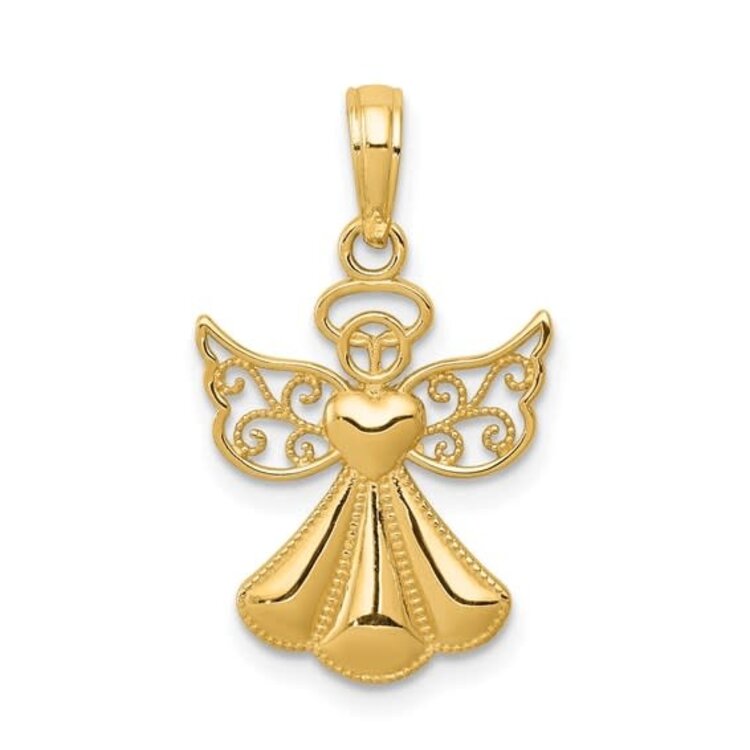 77903 14K YELLOW GOLD FILAGREE ANGEL WITH HEART CHARM