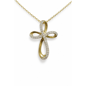 70656 10K YELLOW GOLD .10TCW DIAMOND RIBBON CROSS PENDANT