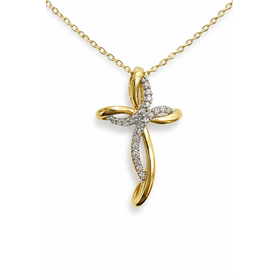 70655 10K YELLOW GOLD .10TCW DIAMOND SWIRL DESIGN CROSS PENDANT (SLIDER)
