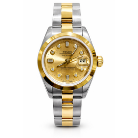 10051 TWO TONE LADIES 26MM ROLEX  .17CT DIAMOND ON GOLD DIAL DATEJUST WATCH
