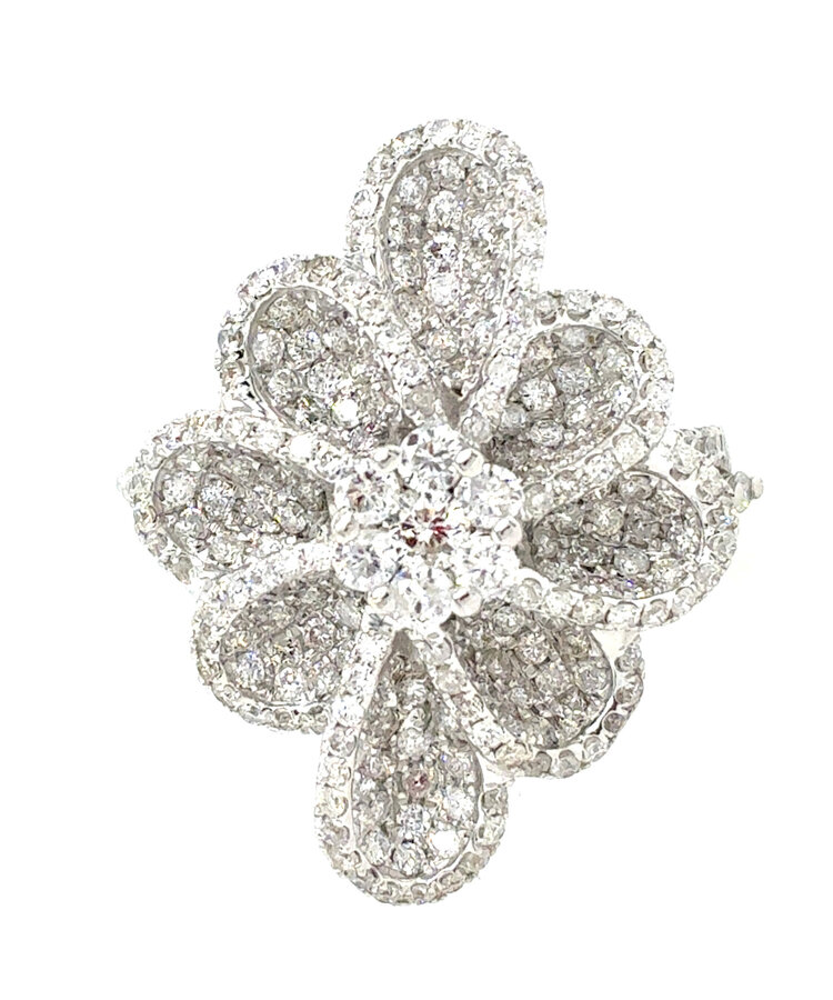 40387 18K WHITE GOLD 1.75CT DIAMOND PAVE FLORAL  SWIRL RING