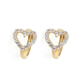 31672 14K YELLOW GOLD OPEN CUBIC ZIRCONIA HEART ON HUGGIES