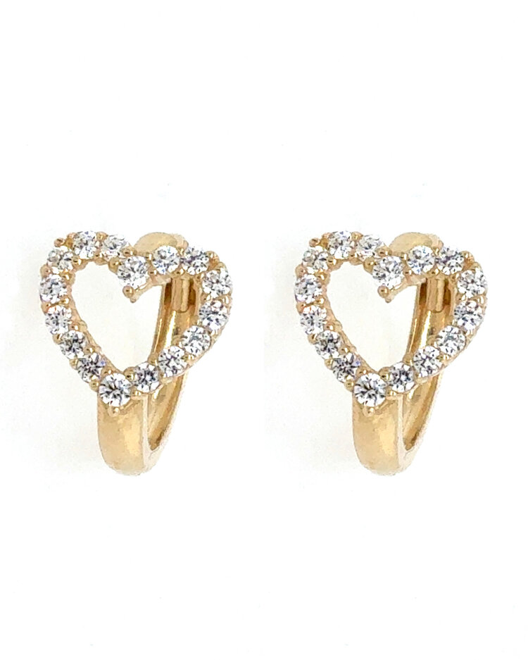 31672 14K YELLOW GOLD OPEN CUBIC ZIRCONIA HEART ON HUGGIES