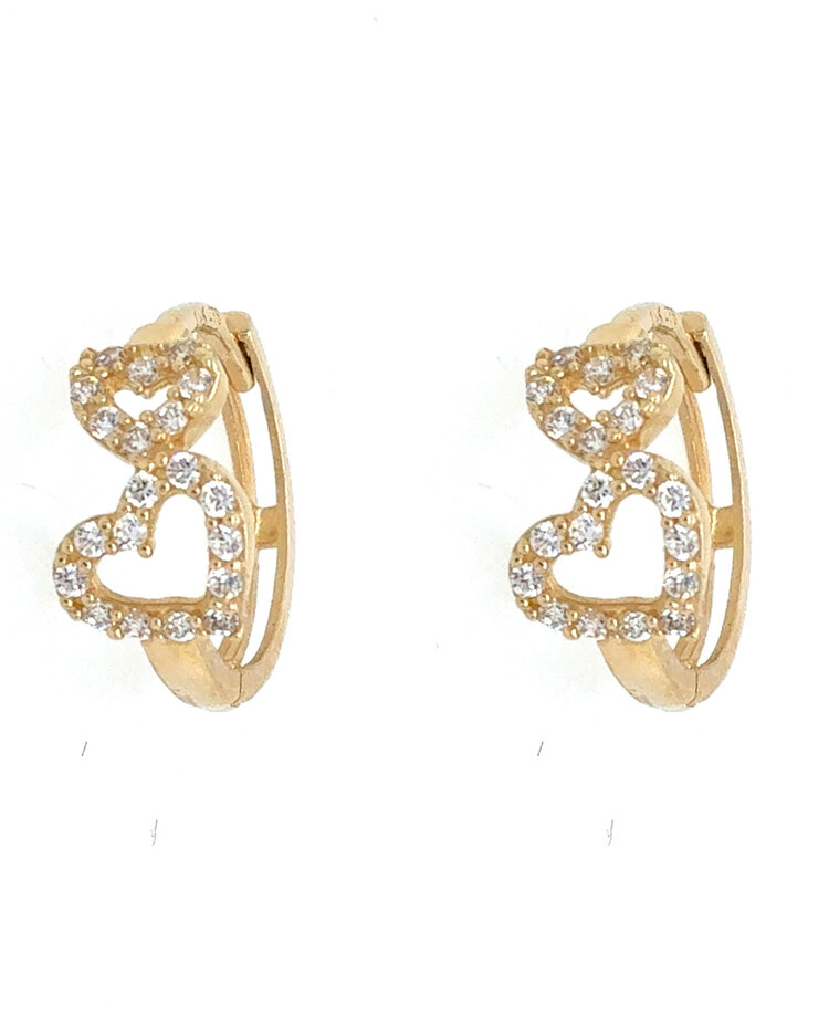 31675 14K YELLOW GOLD TWO CUBIC ZIRCONIA OPEN HEART ON HUGGIES