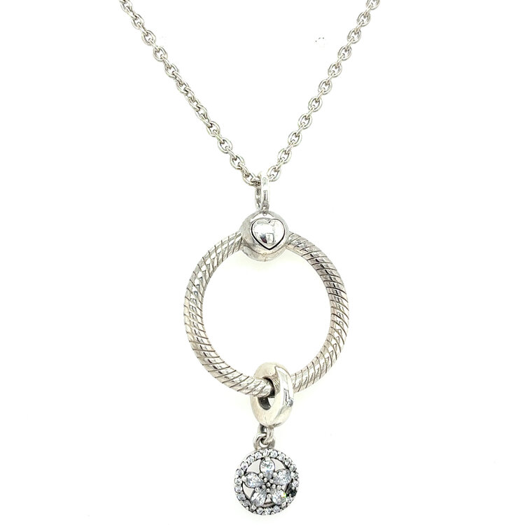 80230 PRE-OWNED PANDORA STYLE 'MOMENTS O' CHARM PENDANT WITH SNOWFLAKE CHARM