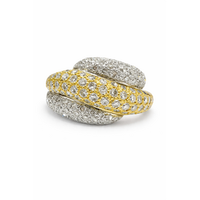 40453 18K TWO TONE GOLD 1.75CT WIDE THREE ROW WAVED PAVE SET DIAMOND RING