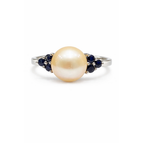 40291 14K WHITE GOLD PEACH PEARL (8.85MM) WITH SAPPHIRE RING
