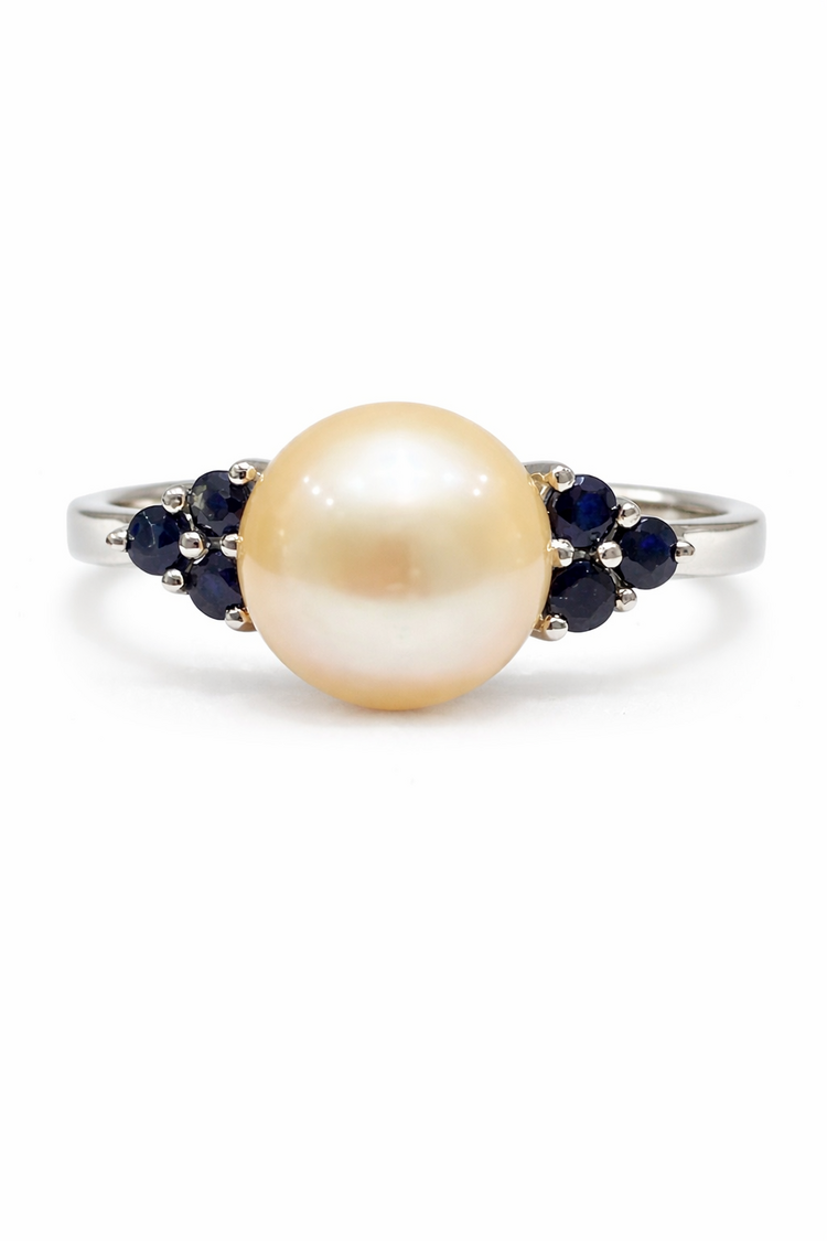 40291 14K WHITE GOLD PEACH PEARL (8.85MM) WITH SAPPHIRE RING
