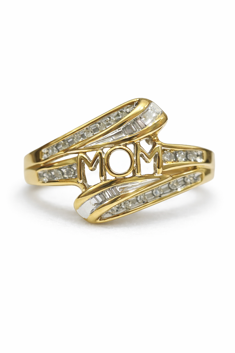 40277 10K YELLOW GOLD .10TCW DIAMOND MOM RING WITH OUTER DIAMOND SWIRLS RING