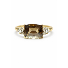 40191 14K YELLOW GOLD CHECKERBOARD SMOKY QUARZ WITH .18TCW DIAMOND RING