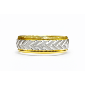 475032 14K TRUE TWO-TONE BRAIDED CENTER MILGRAIN EDGE MENS WEDDING BAND
