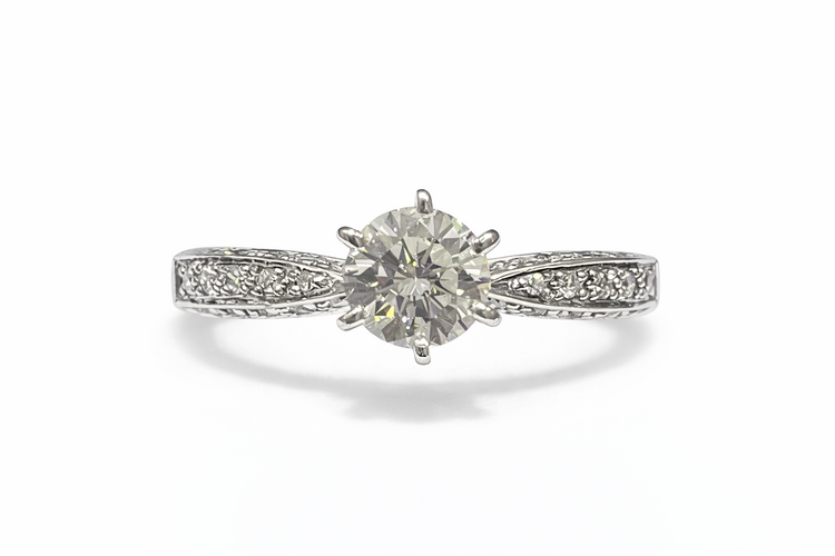 475577 18K WHITE GOLD ROUND .73TCW J VS2 DIAMOND PAVE SET SETTING ENGAGEMENT RING