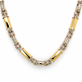 50475 14K GOLD 24'' TWO TONE BARREL FANCY MECHANIC LINK CHAIN