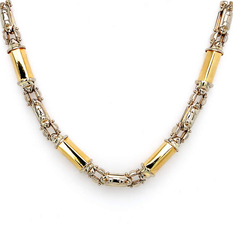 50475 14K GOLD 24'' TWO TONE BARREL FANCY MECHANIC LINK CHAIN