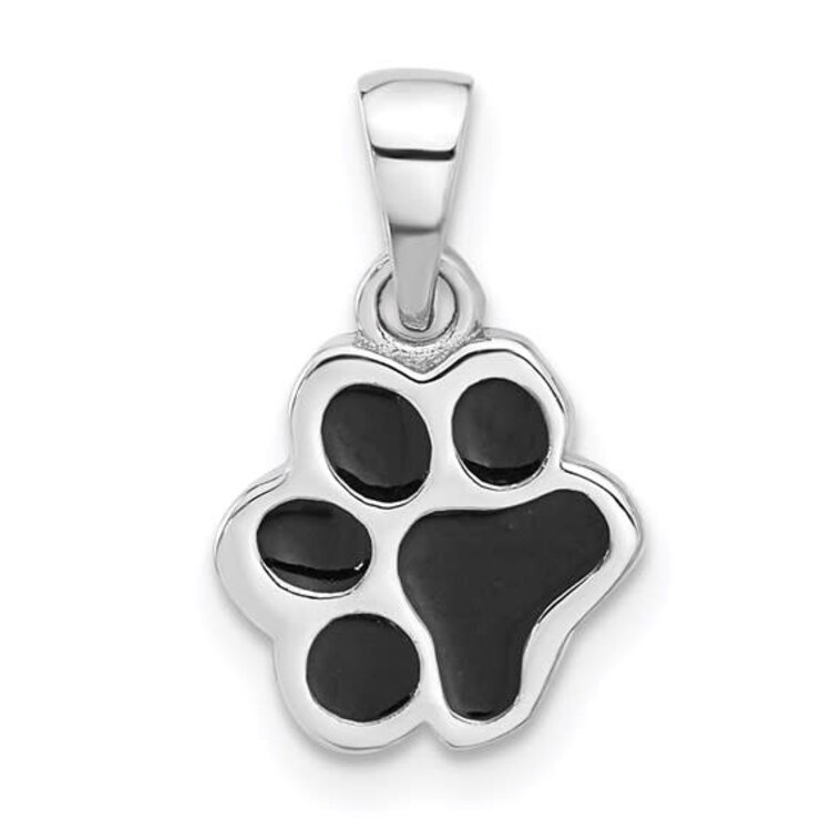 80231 STERLING SILVER BLACK ENAMEL DOG PAW PENDANT