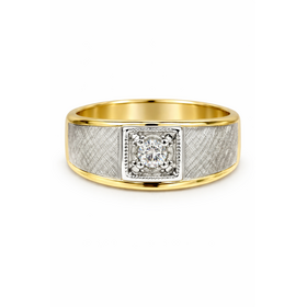 45066 14K TWO TONE .20CT ROUND DIAMOND SQUARE CENTER FLORENTINE BRUSH ACCENT MENS RING