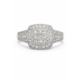 40454 10K WHITE GOLD .40CT DIAMOND CUSION SHAPE CLUSTER HALO RING