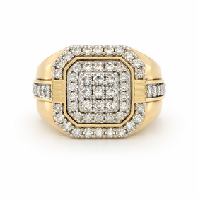45042 14K TWO TONE 1.76TCW DIAMOND OCTAGON DESIGN MULTI ROW  MENS RING