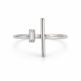 40179 14K WHITE GOLD OPEN DESIGN BAR AND TAPERED BAGUETTE 0.06TCW DIAMOND RING