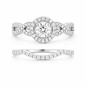 475076 14K WHITE GOLD .37CT H SI1 ROUND CENTER .62TCW DIAMOND INFINITY SHANK WITH MATCHING BAND