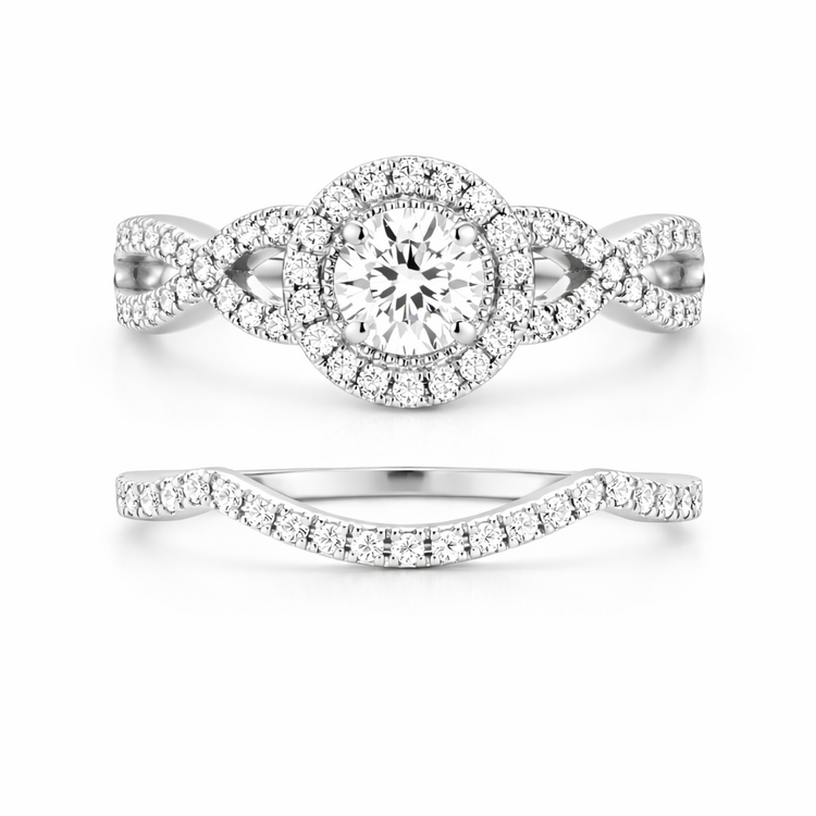 475076 14K WHITE GOLD .37CT H SI1 ROUND CENTER .62TCW DIAMOND INFINITY SHANK WITH MATCHING BAND